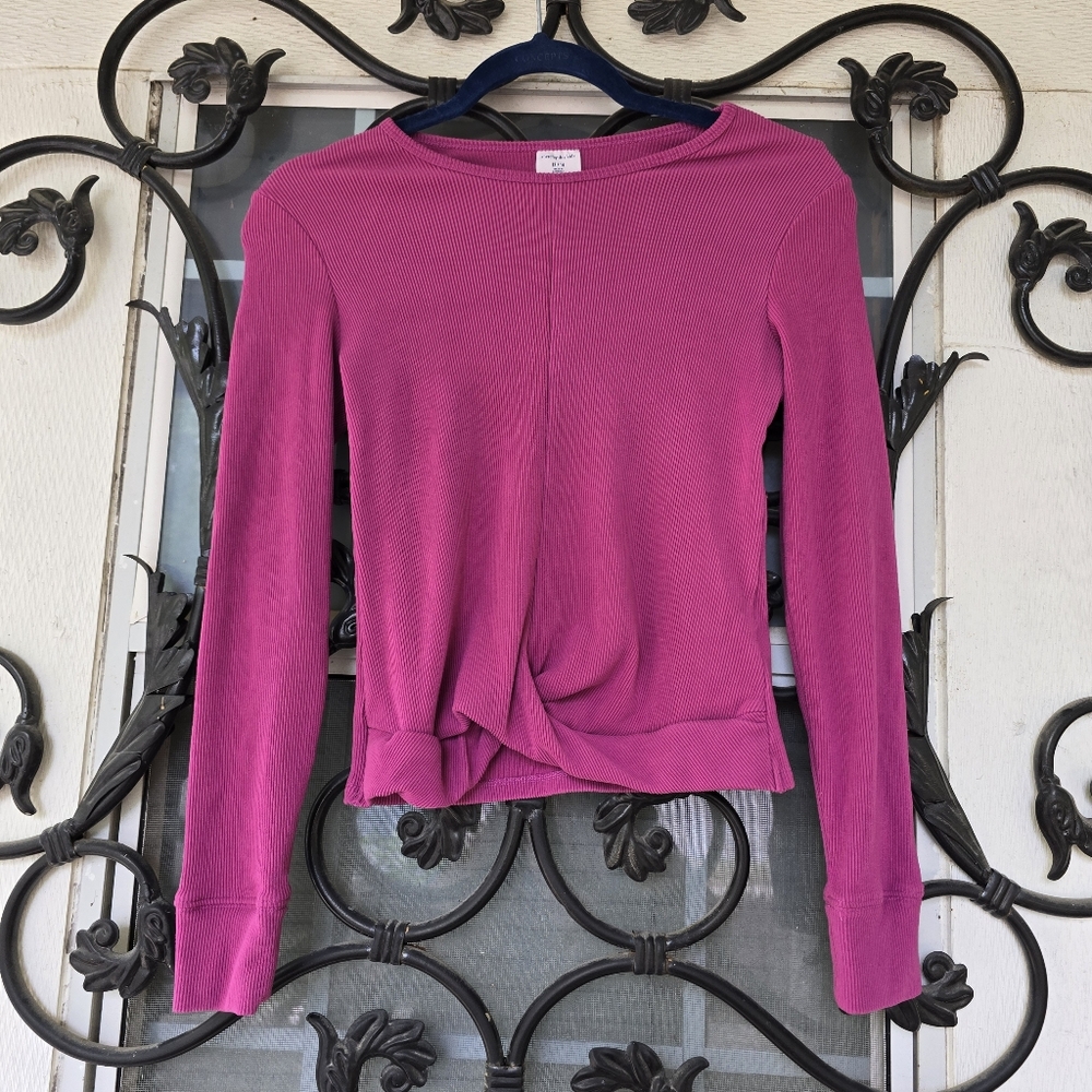 Abercrombie Kids Girls Ribbed Long Sleeve Twist Front Top Pink 13/14